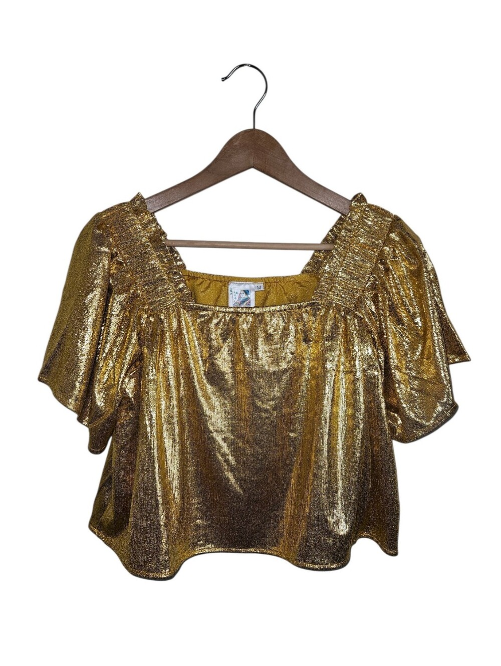 Queen Of Sparkles Yellow Gold Pebble Flutter Top Size M NEW